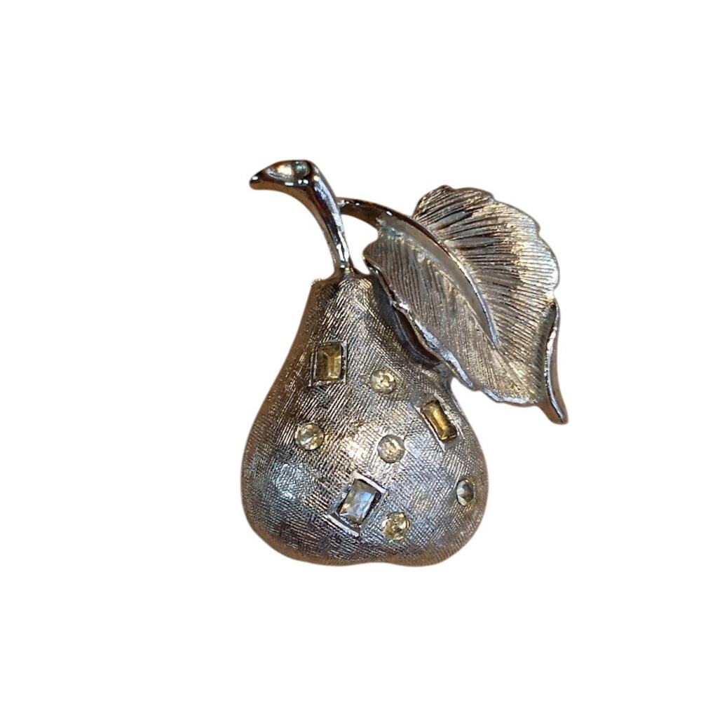 Vintage Judy Lee Silver Tone Pear Fruit Brooch